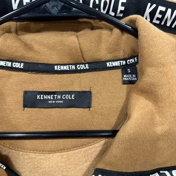 Kenneth Cole Hoodie Mens Small Brown Full Zip Logo Tape Trim Streetwear - Picture 3 of 5